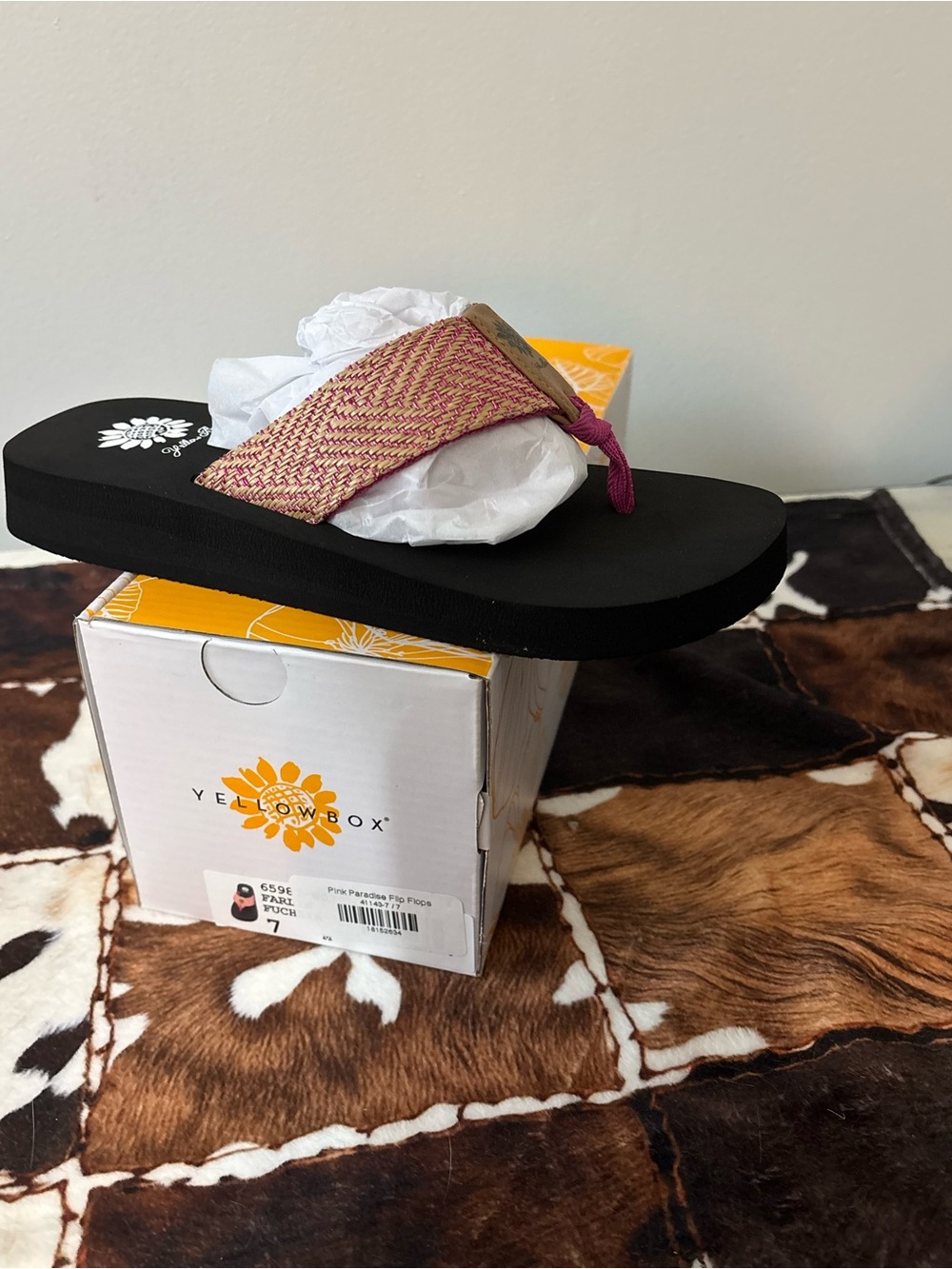 Yellow Box Pink Woven Thong Sandals with Black Sole